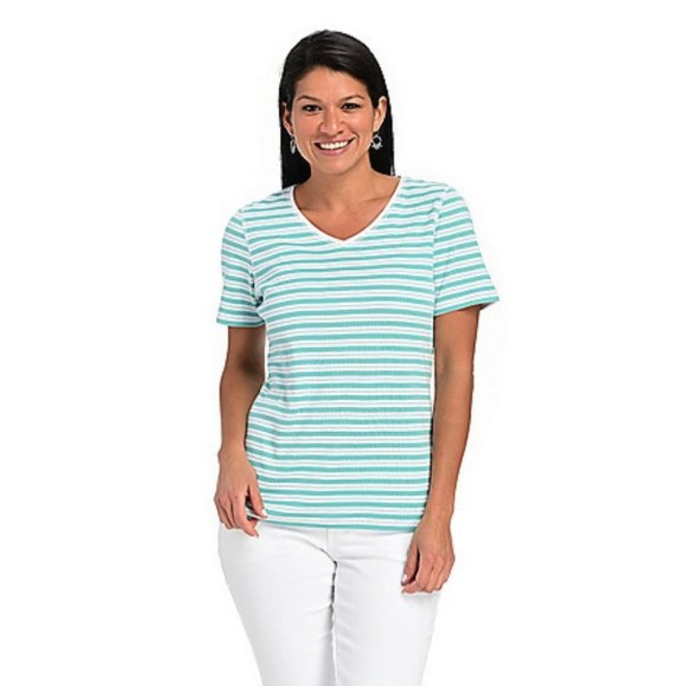 CHRISTOPHER AND BANKS Short Sleeve Stripe V Neck Top NWT